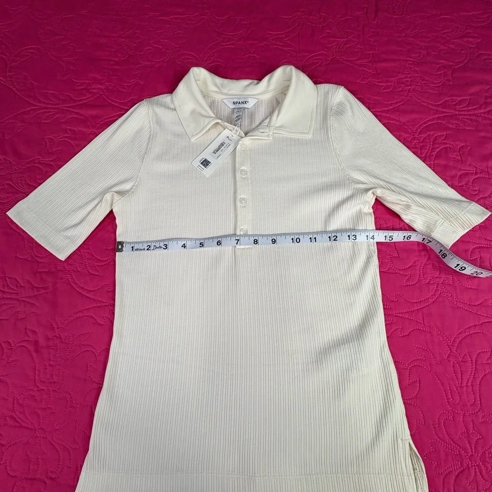 SPANX Ivory Ribbed Button-Up Top